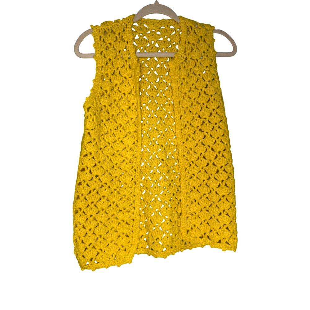 Handmade‎ crochet yellow open front vest